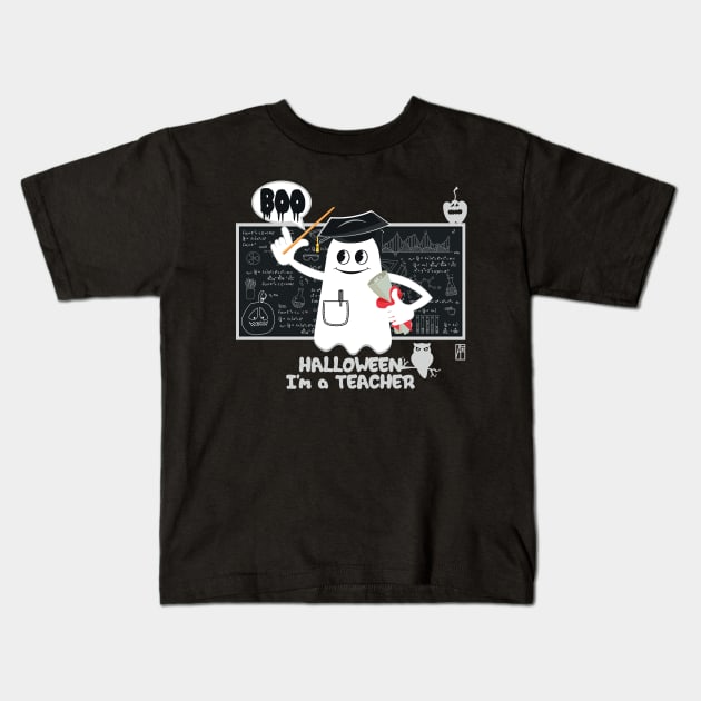 BOO Teacher dressed as a GHOST - cute Halloween Kids T-Shirt by ArtProjectShop